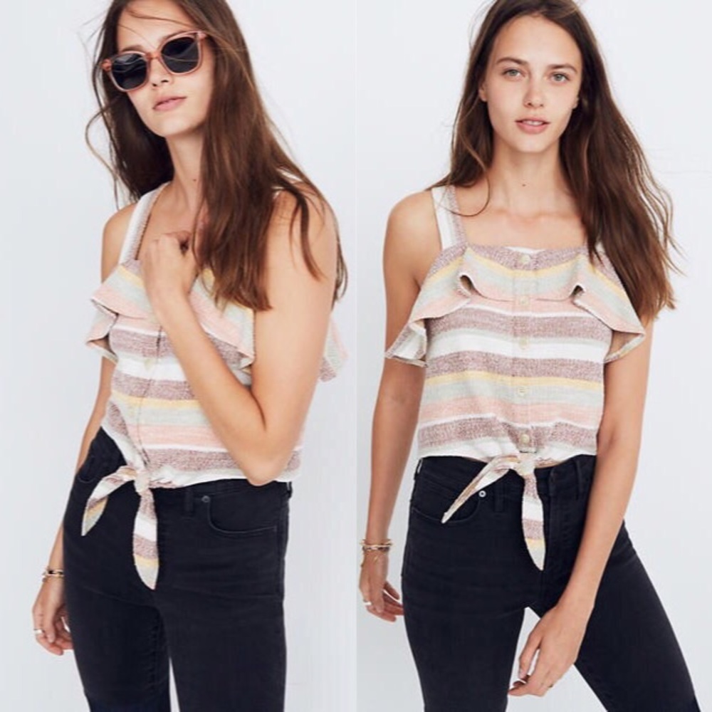 NWOT Madewell Ruffle Tie Front Stripe Tank